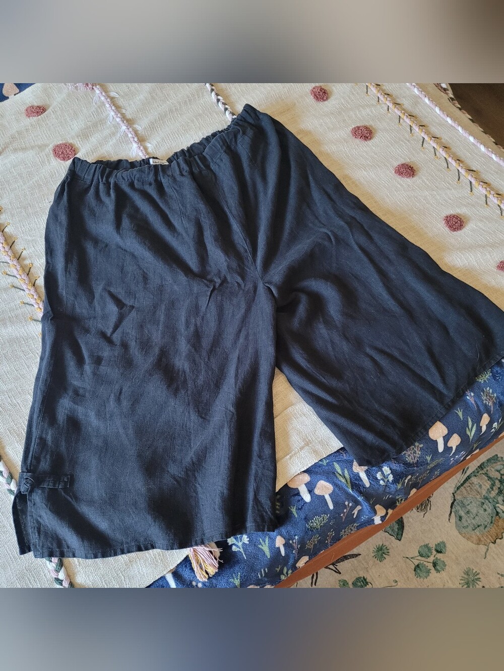 Handmade 100% Linen Cropped Wide Leg Black Pants